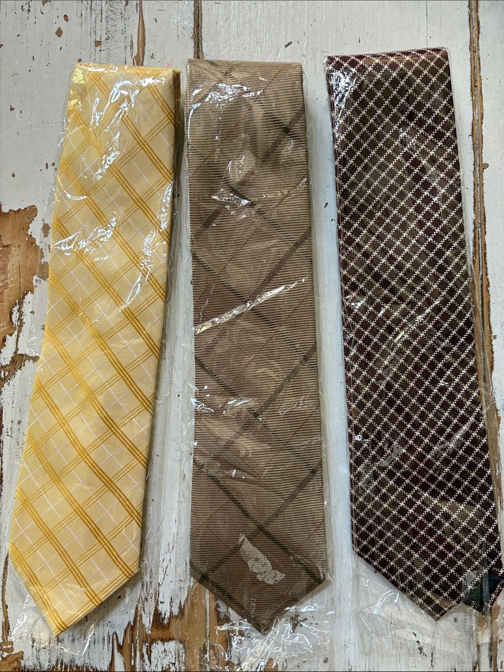 Set of Three Plaid Pattern Neckties from the tie bar- Yellow, Brown, Burgundy